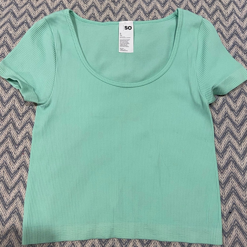 SO Ribbed Scoop Neck Crop Tee Mint Green Size Small
